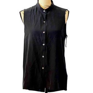 Symphony + note black sleeveless blouse with back cut out 100% silk, size Small